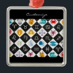 Ornamento De Metal Calendário de Astrologia de Sinal Sun Zodiac Thund<br><div class="desc">Calendário de Sinais Sun Zodiac com símbolos e datas Thunder_Cove para personalizar</div>
