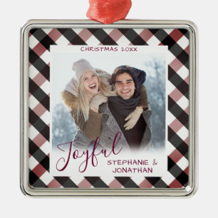 Ornamento De Metal Caligrafia Joyful Buffalo Checou Foto no Natal