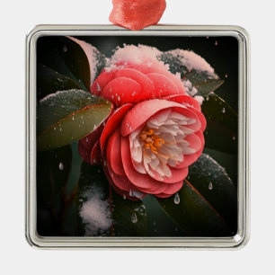 Ornamento De Metal Camellia Square Glass Ornament