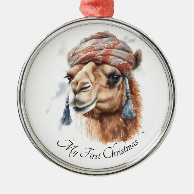 Ornamento De Metal Camelo de Natal, personalizável (Frente)