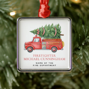 Ornamento De Metal Caminhão de Bombeiros de Natal Personalizado Moder