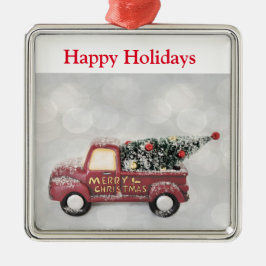 Ornamento De Metal caminhão de vintage vermelho sobre fundo de cinza