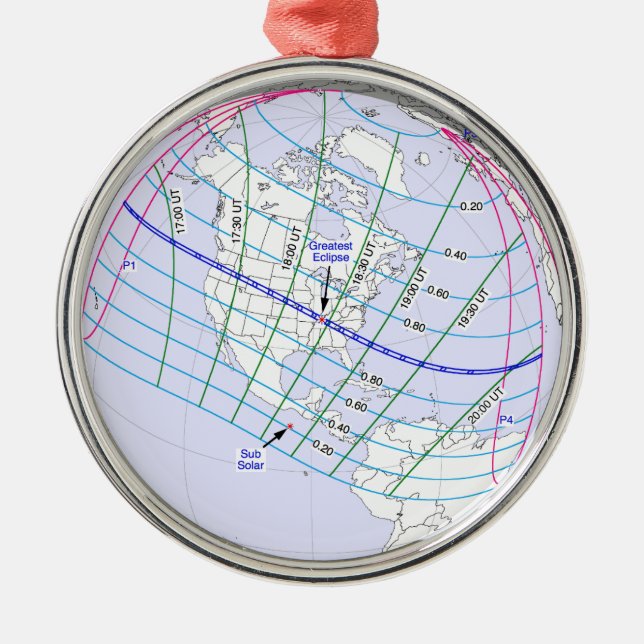 Ornamento De Metal Caminho Global do Eclipse Solar 2017 (Frente)