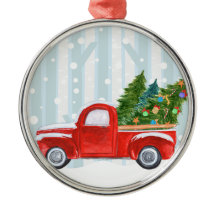 Camionete vermelho do Natal em uma estrada nevado