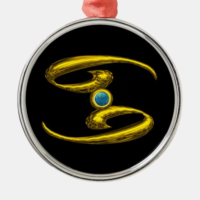 Ornamento De Metal CANCER ZODIAC ANIVERSÁRIO JEWEL Azul Opale Dourado (Frente)