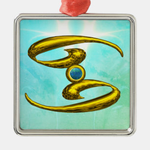 Ornamento De Metal CANCER ZODIAC ANIVERSÁRIO JEWEL Azul Opale Dourado