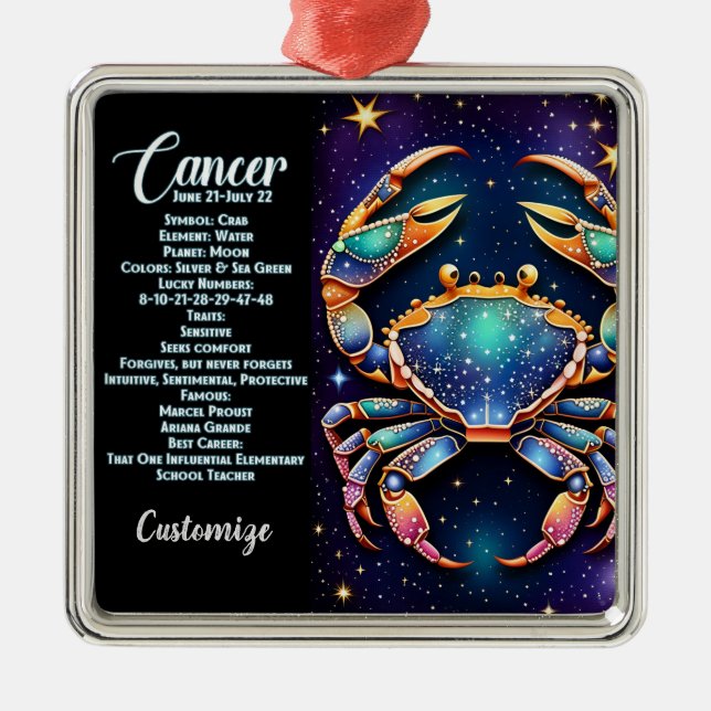 Ornamento De Metal Cancer Zodiac Personalizado Galáxia Jewel (Frente)