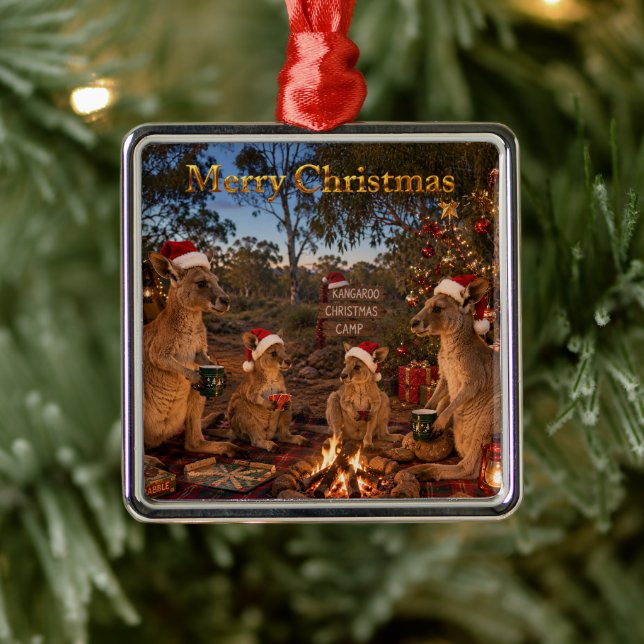 Ornamento De Metal Canguru de Natal Acampando (Árvore)