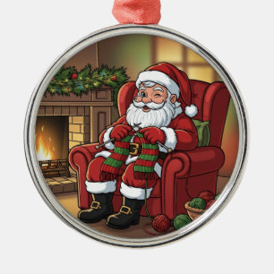 Ornamento De Metal "Cantinho Aconchegante de Tricô do Papai Noel" Per