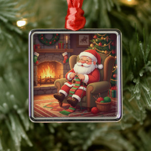 Ornamento De Metal "Cantinho Aconchegante de Tricô do Papai Noel" Per