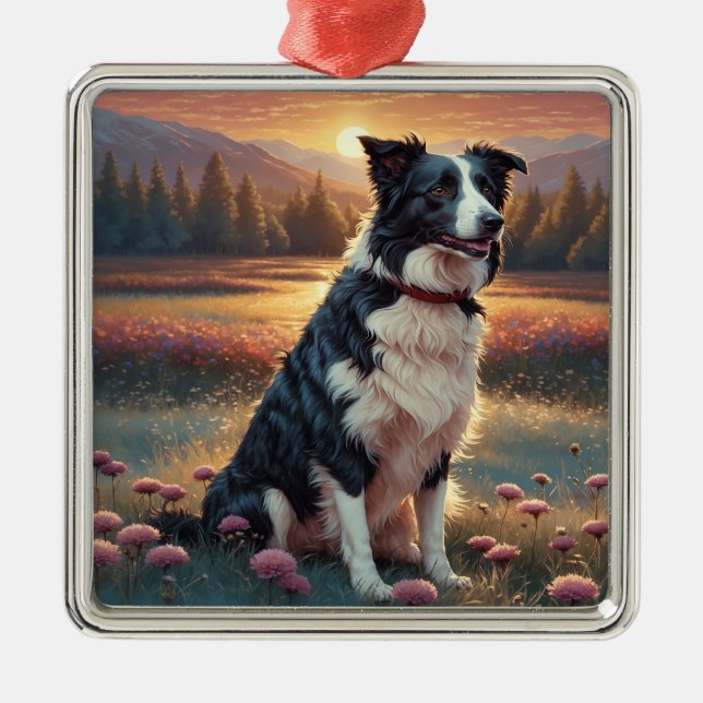 Ornamento De Metal Cão Border Collie (Frente)