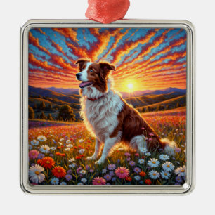 Ornamento De Metal Cão Border Collie