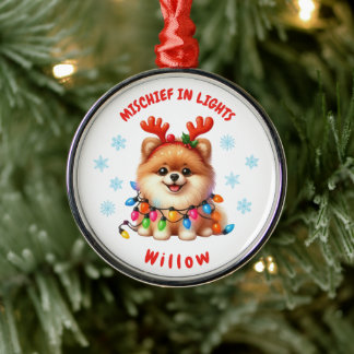 Ornamento De Metal Cão Cachorro Aquoso Pomerano Festivo Flocos de Nev