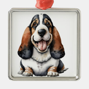 ORNAMENTO DE METAL CÃO DE ÁGUA TRI COLOR BASSET HOUND
