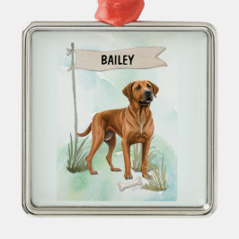 Ornamento De Metal Cão de Crista Rodésio Aquarela Personalizado