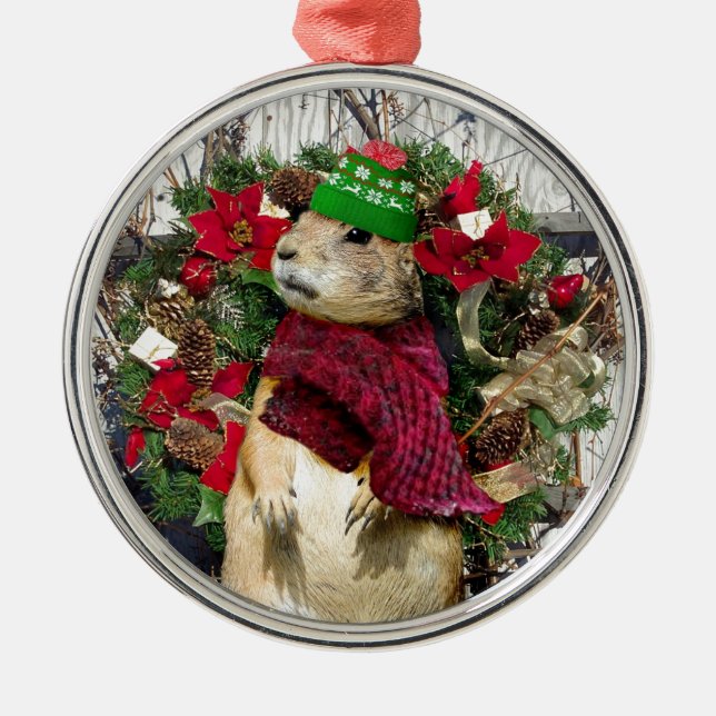 Ornamento De Metal Cão de pradaria do Natal (Frente)