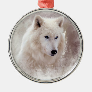 ORNAMENTO DE METAL CÃO DE PUXAR TRENÓS SIBERIAN BRANCO
