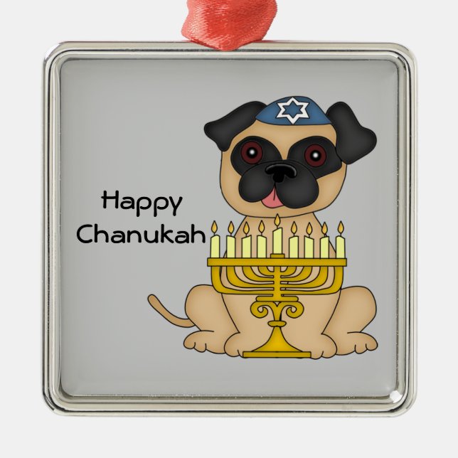 Ornamento De Metal Cão do Pug de Hanukkah (Frente)
