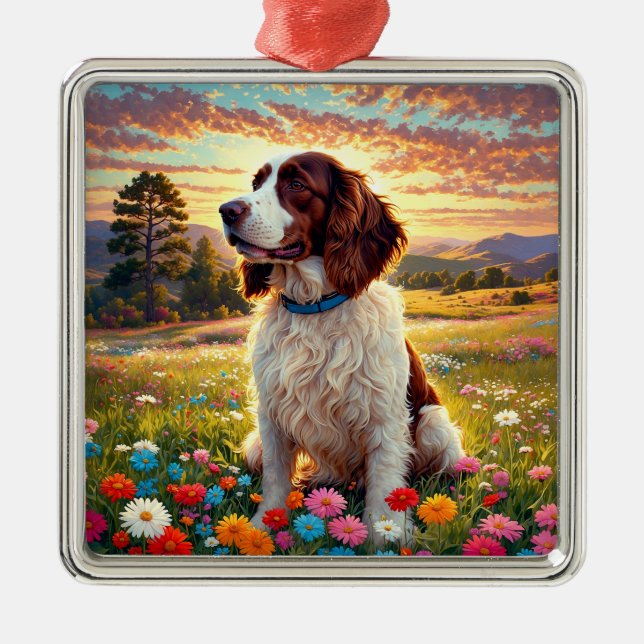 Ornamento De Metal Cão English Springer Spaniel (Frente)