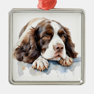 Ornamento De Metal CÃO ESPANHOL ESPANHÓL bonito DE WATERCOLOR INGLÊS