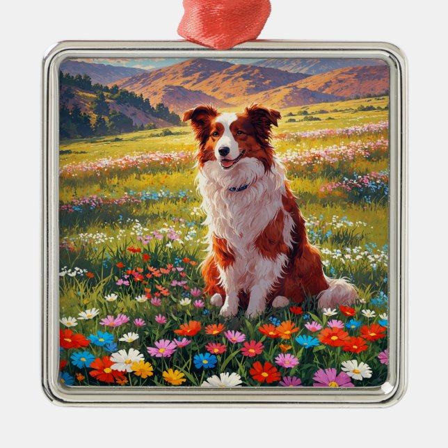 Ornamento De Metal Cão Pastor Border Collie (Frente)