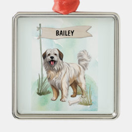 Ornamento De Metal Cão Pastor dos Pirenéus Aquarela Personalizado