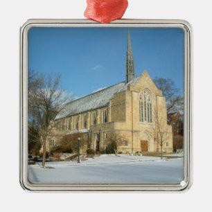 Ornamento De Metal Capela Harbison em inverno na Grove City College