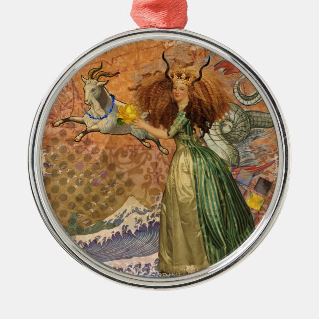 Ornamento De Metal Capricórnio Mulher Cabra Brincadeira (Frente)