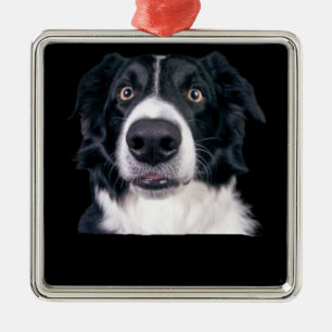 Ornamento De Metal Cara de Cachorro Preto e Branco