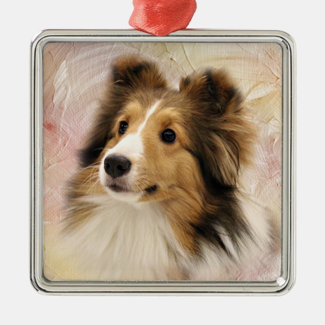 Ornamento De Metal Cara de Sheltie Sable (Frente)