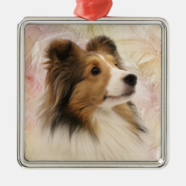 Ornamento De Metal Cara de Sheltie Sable (Frente)