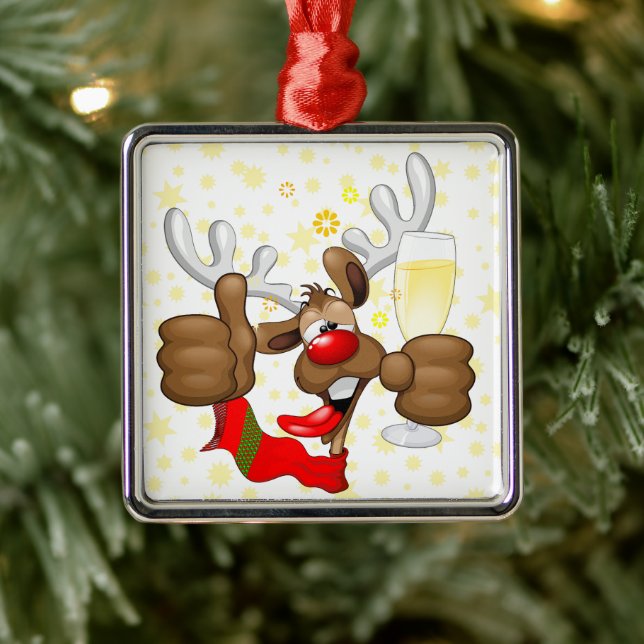 Ornamento De Metal Caráter de Natal Engraçado do Bebado Reindeer (Árvore)