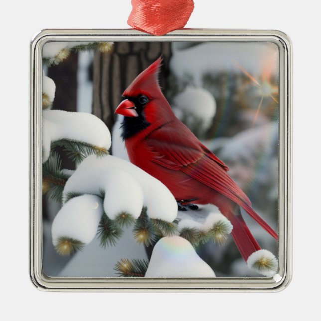 Ornamento De Metal Cardeal de Natal (Frente)