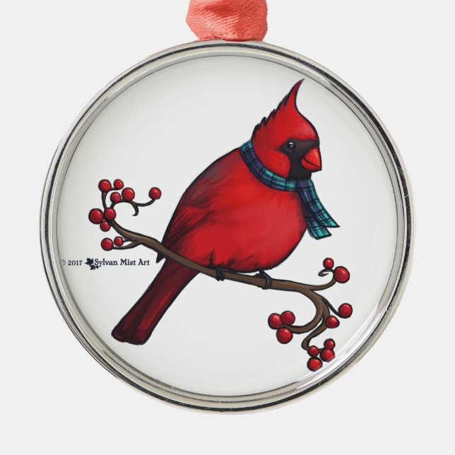 Ornamento De Metal Cardeal de Natal (Frente)