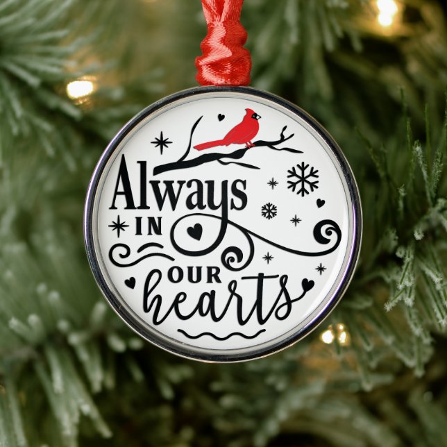 Ornamento De Metal Cardeal/Sempre Em Nossos Corações (Árvore)