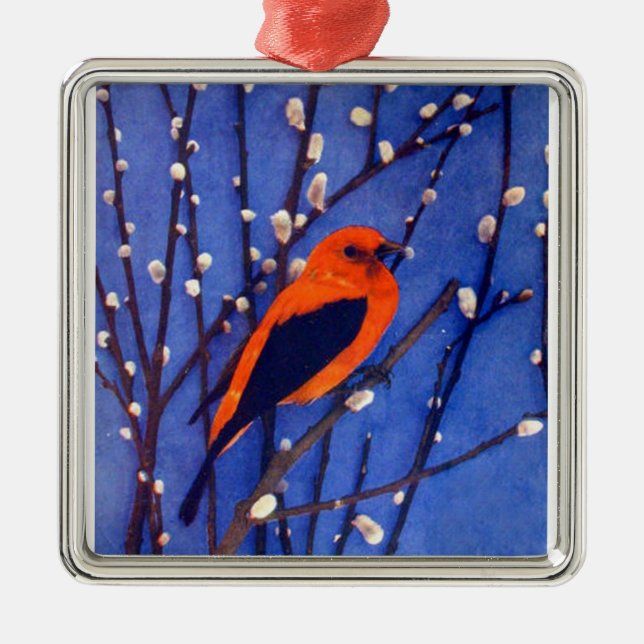 Ornamento De Metal Cardeal vermelho (Frente)