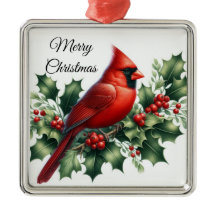 Cardinal Vermelho de Natal e Azevinho