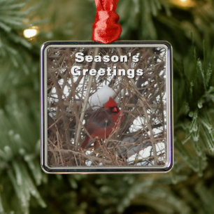 Ornamento De Metal Cardinal Vermelho Macho Neve de Inverno