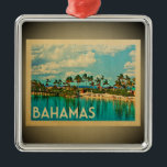 Ornamento De Metal Caribe das Bahamas Viagens vintage<br><div class="desc">Um ornamento Bahamas legal,  ao estilo da vintagem,  com água turquesa,  palmeiras e céu azul. Obrigados à foto de R. Manguel como base: www.flickr.com/photos/ricardo_mangual/6522677343</div>
