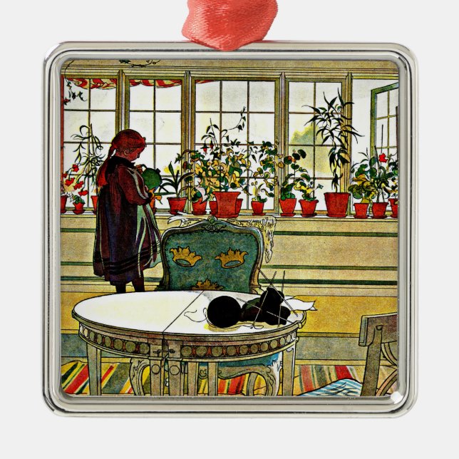 Ornamento De Metal Carl Larsson - Flores num Windowsill, (Frente)