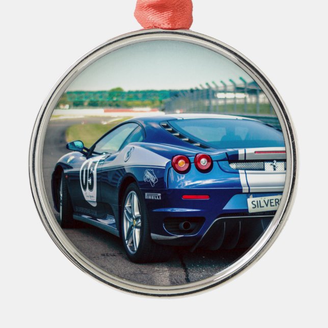 Ornamento De Metal Carro de Corrida Azul (Frente)