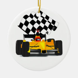 Ornamento De Metal Carro Race Amarelo com Sinalizador Verificado