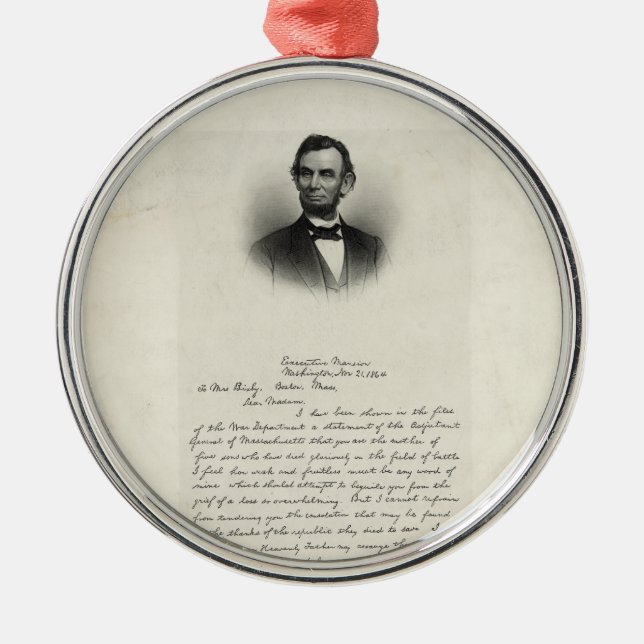 Ornamento De Metal Carta de Abraham Lincoln (Frente)