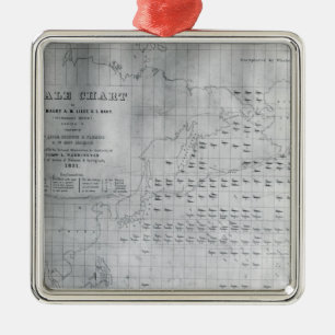 Ornamento De Metal Carta do North Pacific, 1851 da baleia