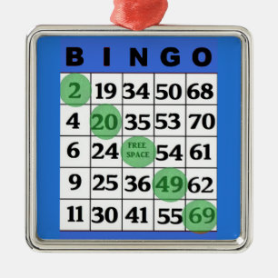 Ornamento De Metal Cartão BINGO Azul   Natal do Presente do BINGO Lo