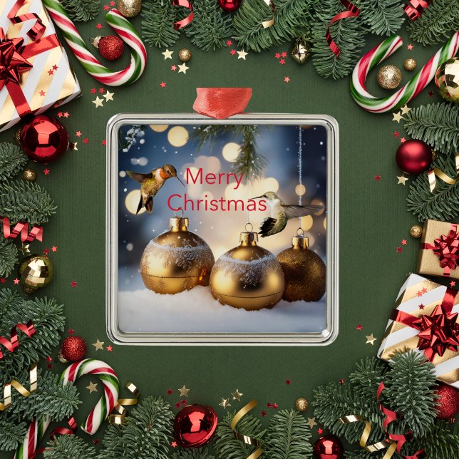 Ornamento De Metal Cartão de Natal de Hummingbird (Criador carregado)