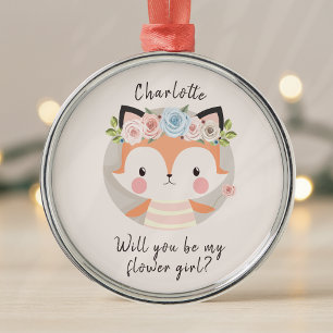 Ornamento De Metal Cartão de Proposta Fox Flower Girl