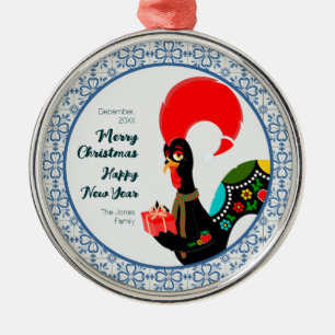 Ornamento De Metal Cartaz português de Natal e quadro de azulejos azu