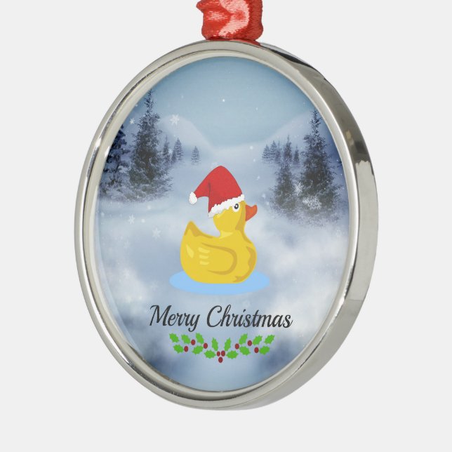 Ornamento De Metal Cartões de natal de Borracha Ducky (Esquerda)