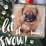 Ornamento De Metal Cartões de natal Simples e Feliz de Natal de Pet<br><div class="desc">Esta design simples,  fofa e moderna é composta por tipografia sans serif. Adicione fotos personalizadas.</div>